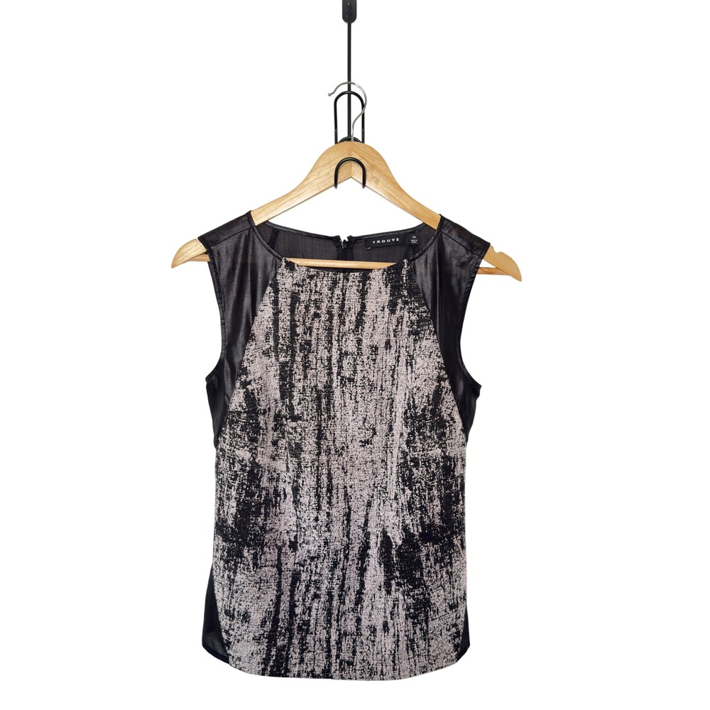 Trouve XS Black White Textured Mixed Media Modern Grunge Sleeveless Edgey